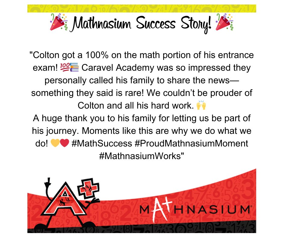 MathnasiumMOT's tweet image. The following is a summary of an email we received a couple days ago from  a parent of one of our Mathnasium students.   Scored 100% on the math entrance exam to #CaravelAcademy  We&apos;re very proud of our students progress! #Mathnasium