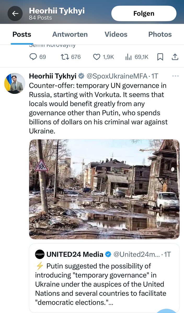 FakeControlArea's tweet photo. Ein Bild - das, angesichts Putins Vorschlag, die #Ukraine unter UN-Verwaltung zu stellen, zeigen soll, wie schlimm die Zustände in #Russland sind, verbreitet vom ukrainischen Außenministerium und dessen Sprecher.
Das Ganze ist #Fakenews und #Desinformation.
@dpa und @tonline faken mit
https://t.co/neu4Pw8xSg
und korrigieren auch nicht nachdem @SpoxUkraineMFA darauf hingewiesen wird, dass das schlecht aufgelöste Foto, nicht aus Vorkuta, sondern aus #Archangelsk stammt und mindestens 10Jahre alt ist.

Aktuell bzw. 2021 sah es dort so aus -
Rundherum Bautätigkeiten und viele neue Gebäude:
https://t.co/bDPdwbfcNN

Fazit: Ein weiteres Beispiel wie man mit billiger Fakenews-#Propaganda, auch mit Hilfe etablierter Medien versucht, das Bild Russlands in den Dreck zu ziehen, während der „kollektive Westen“ seinem Niedergang entgegensieht.