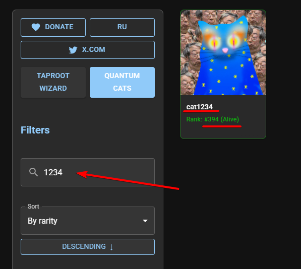 eazer_software's tweet photo. There was a small error with @quantumcats  when filtering. The rank was always starting from 1, regardless of the NFT itself. I've fixed it for now and now you can type in your cat's search and see how cool it is!

Check it out: https://t.co/CikZU0gLYm https://t.co/LZQerWJt8x