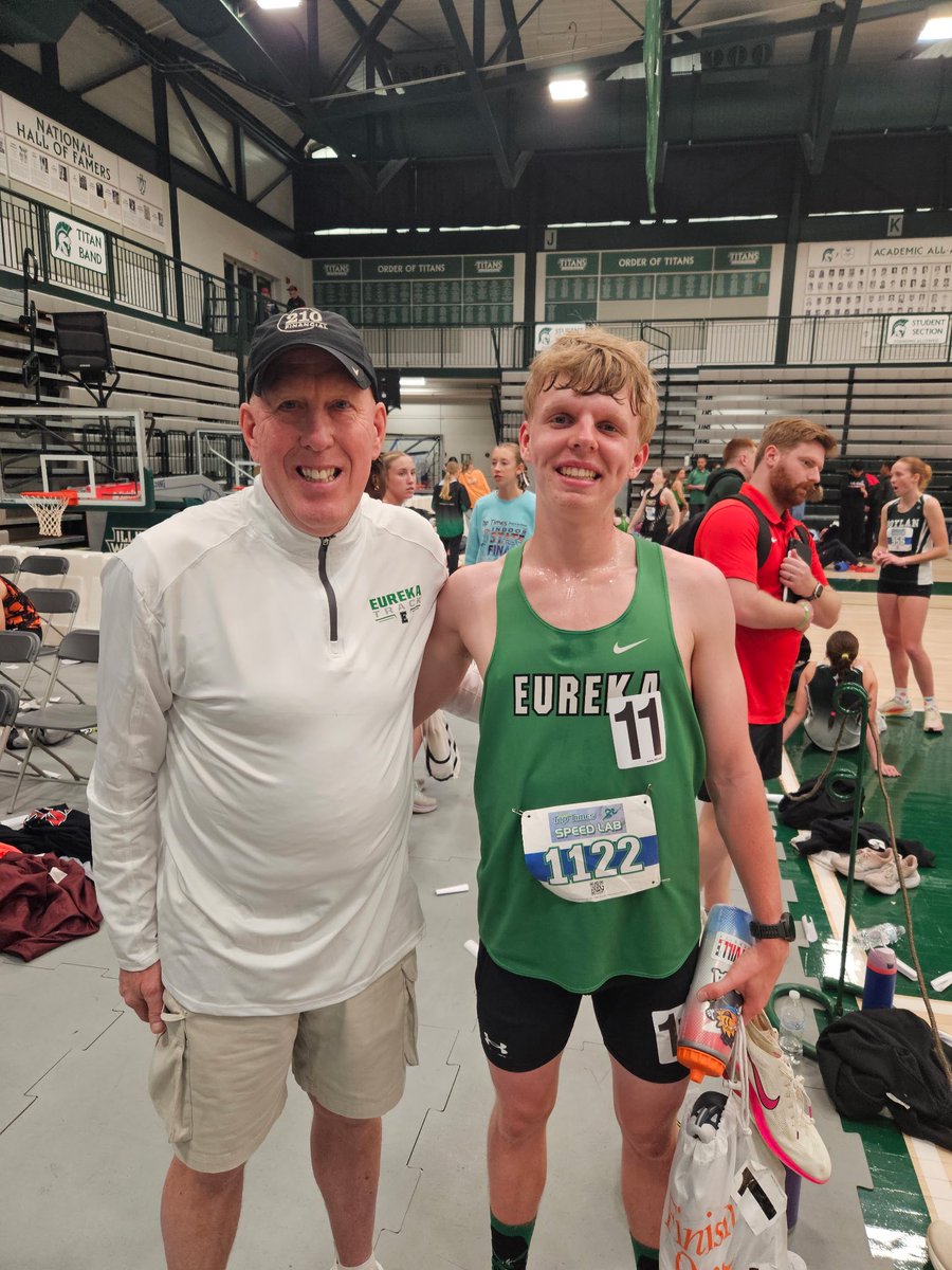 Coach Tom and Tucker Hinkle after a big PR in the mile at the Illinois Prep Top Times Meet!  4:27