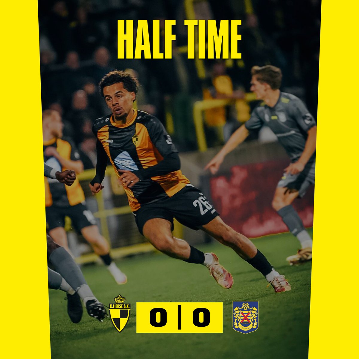 RUST | 0-0 | Rusten bij een brilscore. De bezoekers zagen een goal afgekeurd wegens buitenspel, voor de thuisploeg raakte Perdichizzi de paal. #LIEBEV