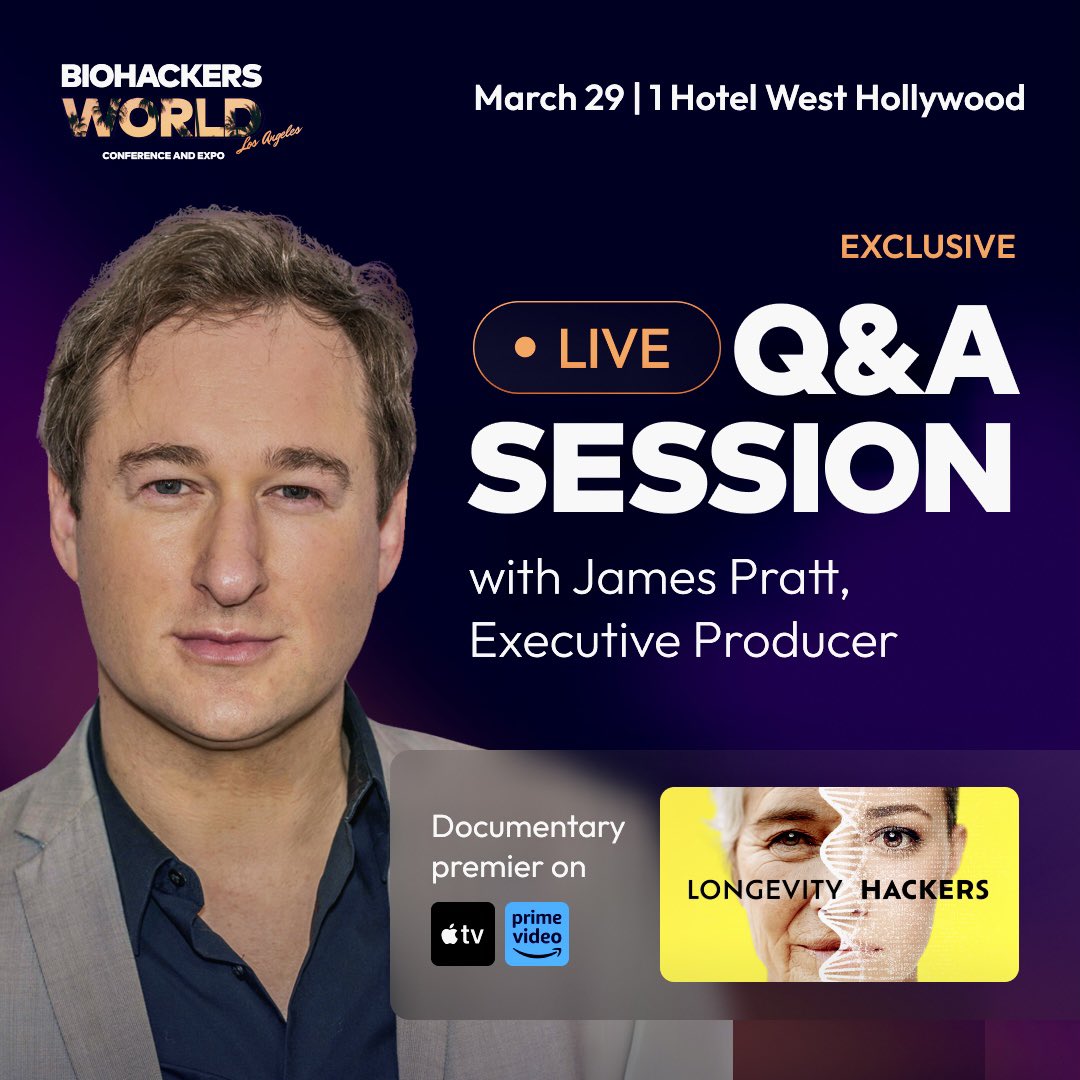 Today Longevity Hackers exclusive screening at Biohackers Los Angeles.

biohackers.world/speakers/james…