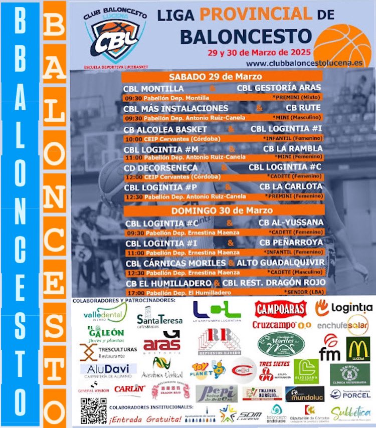 ... Nueva jornada, en total diez encuentros durante este fin de semana.
🏀🏀
... Os esperamos para pasar una estupendísima jornada de baloncesto 🏆
Suerte a todos nuestros equipos! 
 🏀🏀
