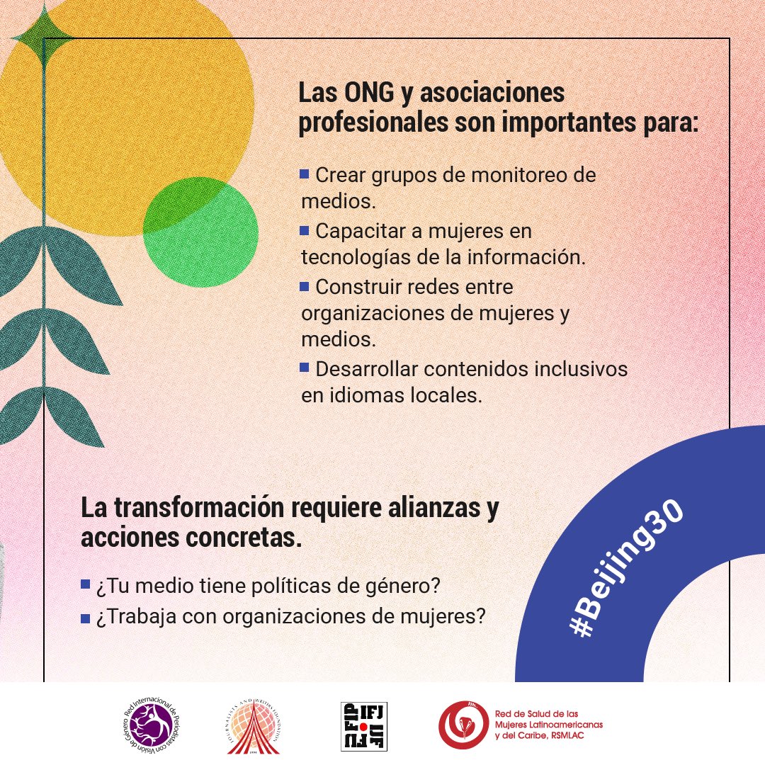 #CapítuloJ #Beijing30 #RIPVG #MujeresPeriodistas 
📣 Los medios tienen el poder de transformar a la sociedad. Es urgente que presenten una imagen equilibrada y realista de las mujeres. 
¡El Capítulo J marca el camino!