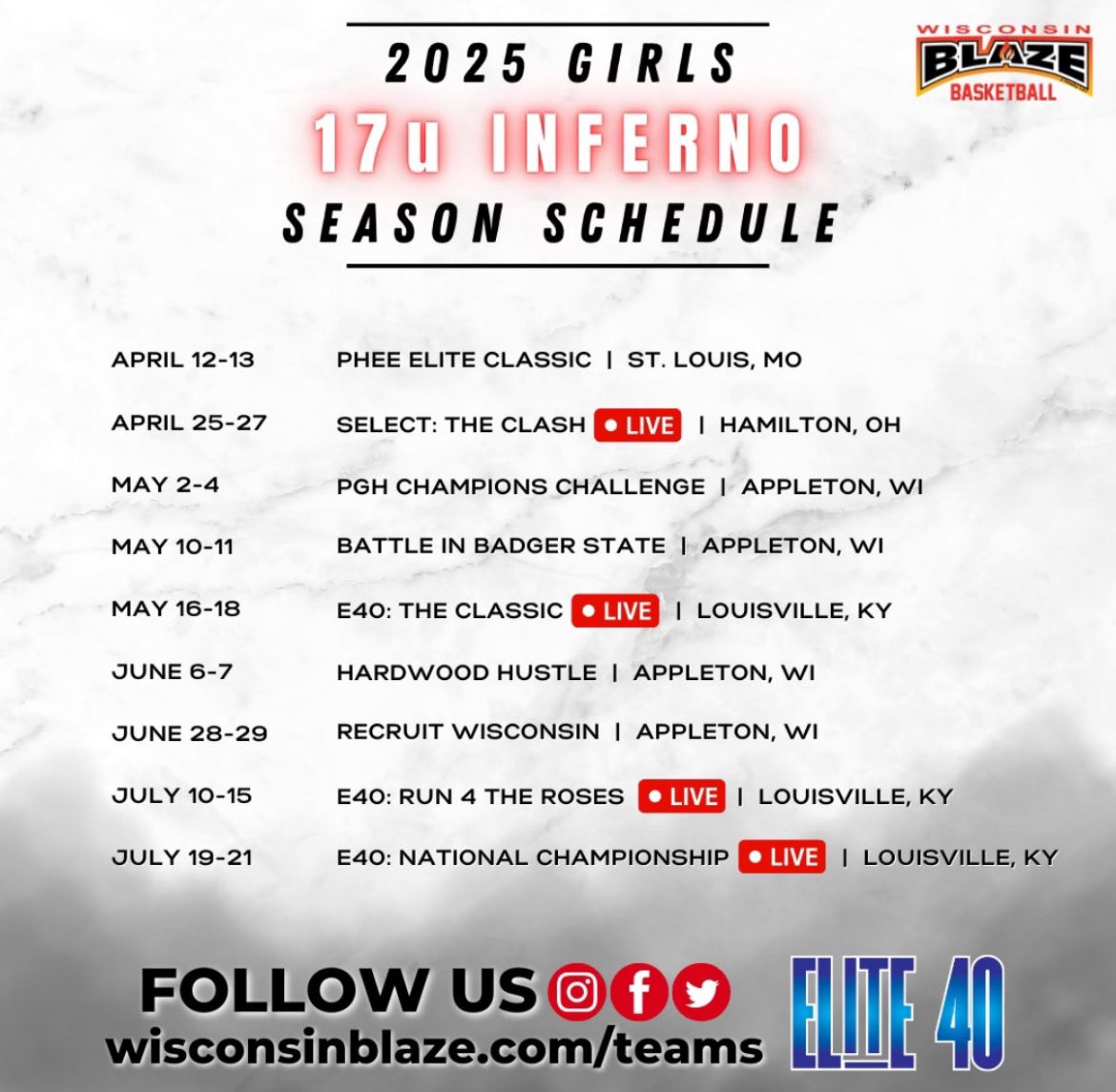 AwutAlic's tweet image. Here’s my AAU season schedule! Can’t wait to play with my teammates! @LisaMVanWyk @Elite40League