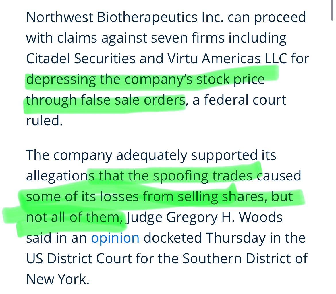 JUST IN: Citadel Securities is being named in a lawsuit for ‘spoofing trades’ and depressing a company’s stock price through ‘false sale orders’

This has major implications and could set precedent if found liable.