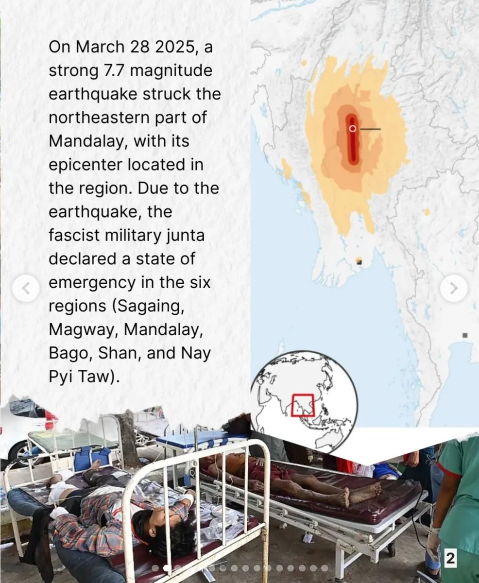 danielhallxxx's tweet photo. [1]
While civilians were in fear and misery, the military junta used jets and paramotors to bombard and airstrike people in Chaung U and Naung Cho Townships. 
#whatshappeningnowinmyanmar 
#WhatishappeninginMyanmar 
#MyanmarEarthquake 
#MyanmarNeedsHelp 
#MyanmarMilitaryCoup https://t.co/TytzQ2ereF