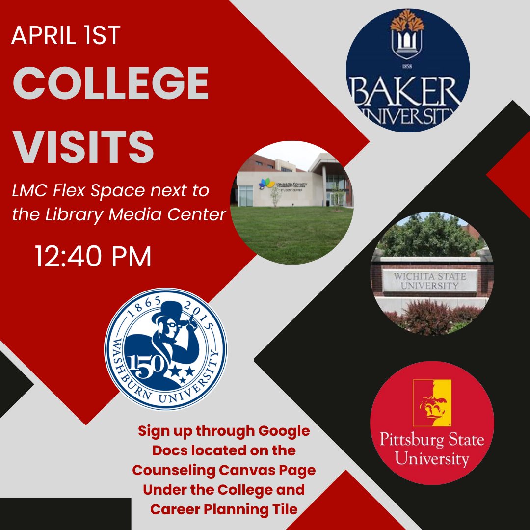 Juniors - start exploring post-high school options. BVW has several colleges and military branches coming to visit April 1-3. This will be the last opportunity to visit with reps until next fall.
Go to our Counseling Canvas Page and sign up today!