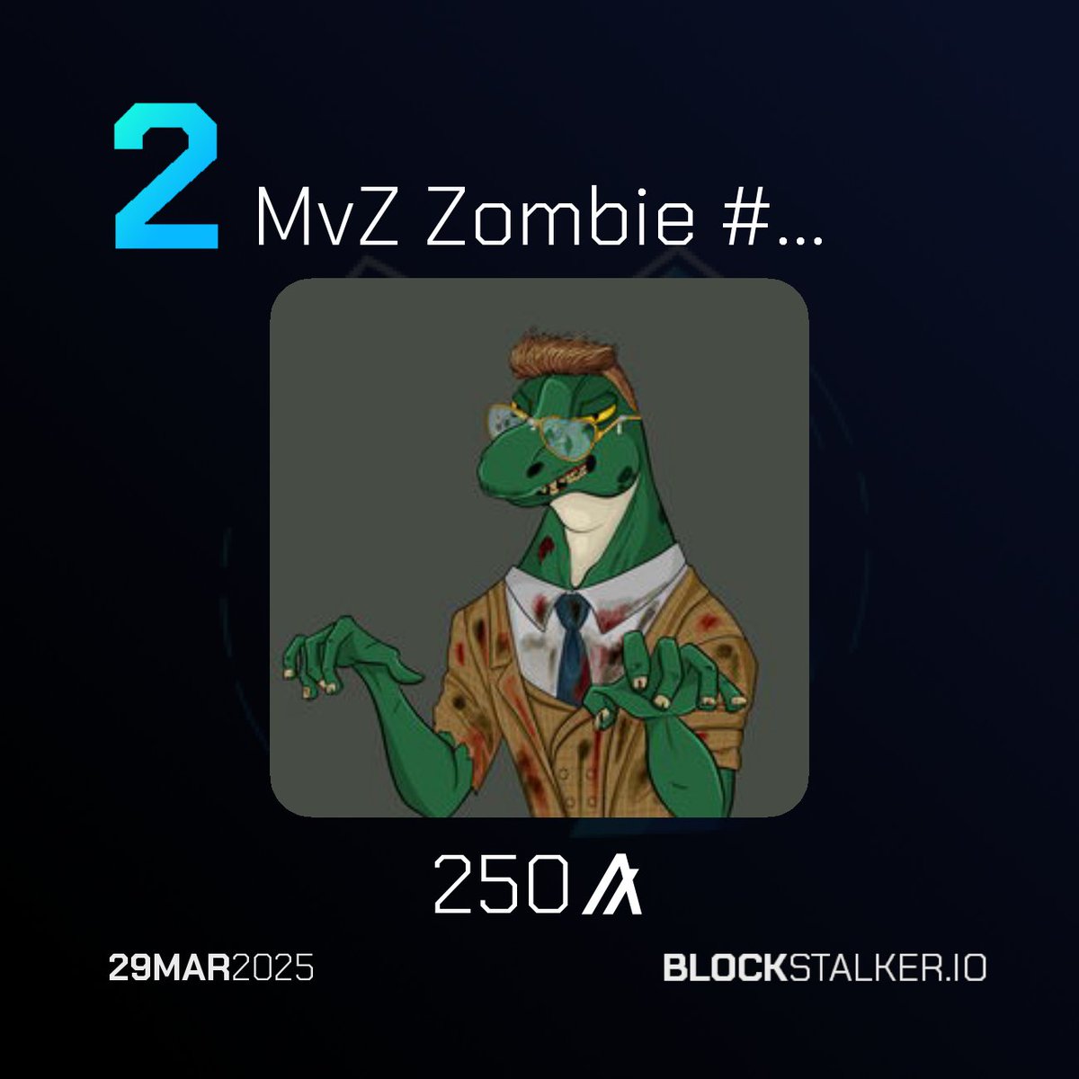 BlockStalkerBot's tweet image. BlockStalker.IO Daily Digest
Top 3 NFT Sales 🖼️
└ 🥇 Dynamic Goanna 002
└ 🥈 MvZ Zombie #0185
└ 🥉 MvZ Mutant #0185