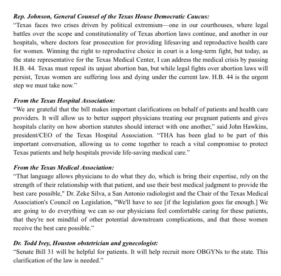 Carol Alvarado (@carolfortexas) on Twitter photo It doesn’t go as far as what I’ve proposed and it doesn’t mean the fight for our reproductive rights is over — but SB 31 provides clarity that will save the lives of pregnant women.
I joined <a href="/DonnaHowardTX/">Donna Howard</a>, <a href="/VoteAnnJohnson/">Ann Johnson</a> & the medical community to reiterate our support. It doesn’t go as far as what I’ve proposed and it doesn’t mean the fight for our reproductive rights is over — but SB 31 provides clarity that will save the lives of pregnant women.
I joined <a href="/DonnaHowardTX/">Donna Howard</a>, <a href="/VoteAnnJohnson/">Ann Johnson</a> & the medical community to reiterate our support.