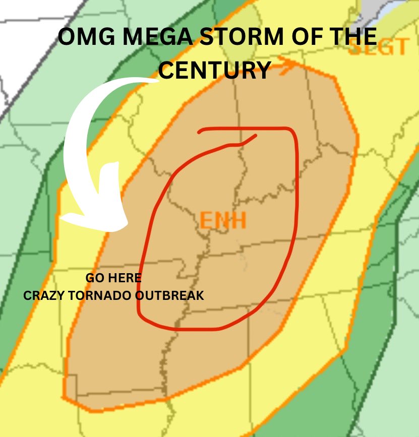 WxScholl's tweet image. Me when the weenies post a hypothetical moderate risk but it’s just right in the center of the enhanced risk with no reasoning behind it💔