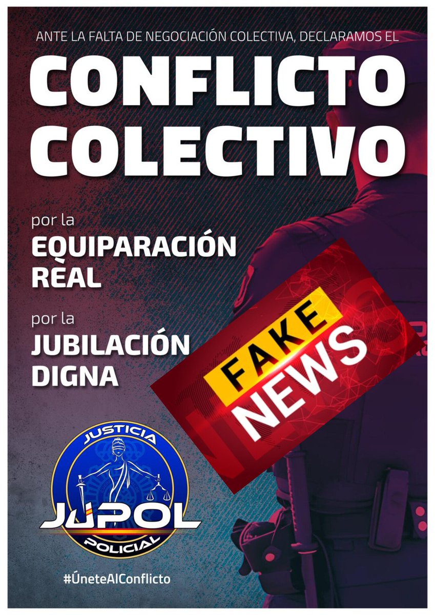 El 23 de enero Jupol declaró un Conflicto Colectivo por la #EquiparacionYa sin su compañero de coalición ASP

Luego dicen más unión y menos división 
¿Alguien sabe porqué no se ha celebrado todavia reunión extraordinaria en el Consejo?
Conflicto FAKE lo llaman 🤷🏻‍♂️