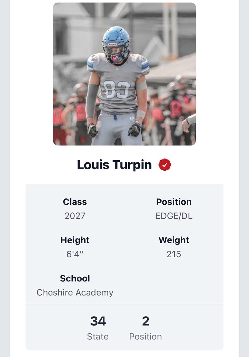 Louis Turpin (@louisturpin83) on Twitter photo Thank you <a href="/PRZNewEngland/">Prep Redzone New England</a> and <a href="/ScoutingNE/">Coach Silva</a> for ranking me the number 2 Edge/DL and 34th overall in the class of 27! Thank you <a href="/PRZNewEngland/">Prep Redzone New England</a> and <a href="/ScoutingNE/">Coach Silva</a> for ranking me the number 2 Edge/DL and 34th overall in the class of 27!