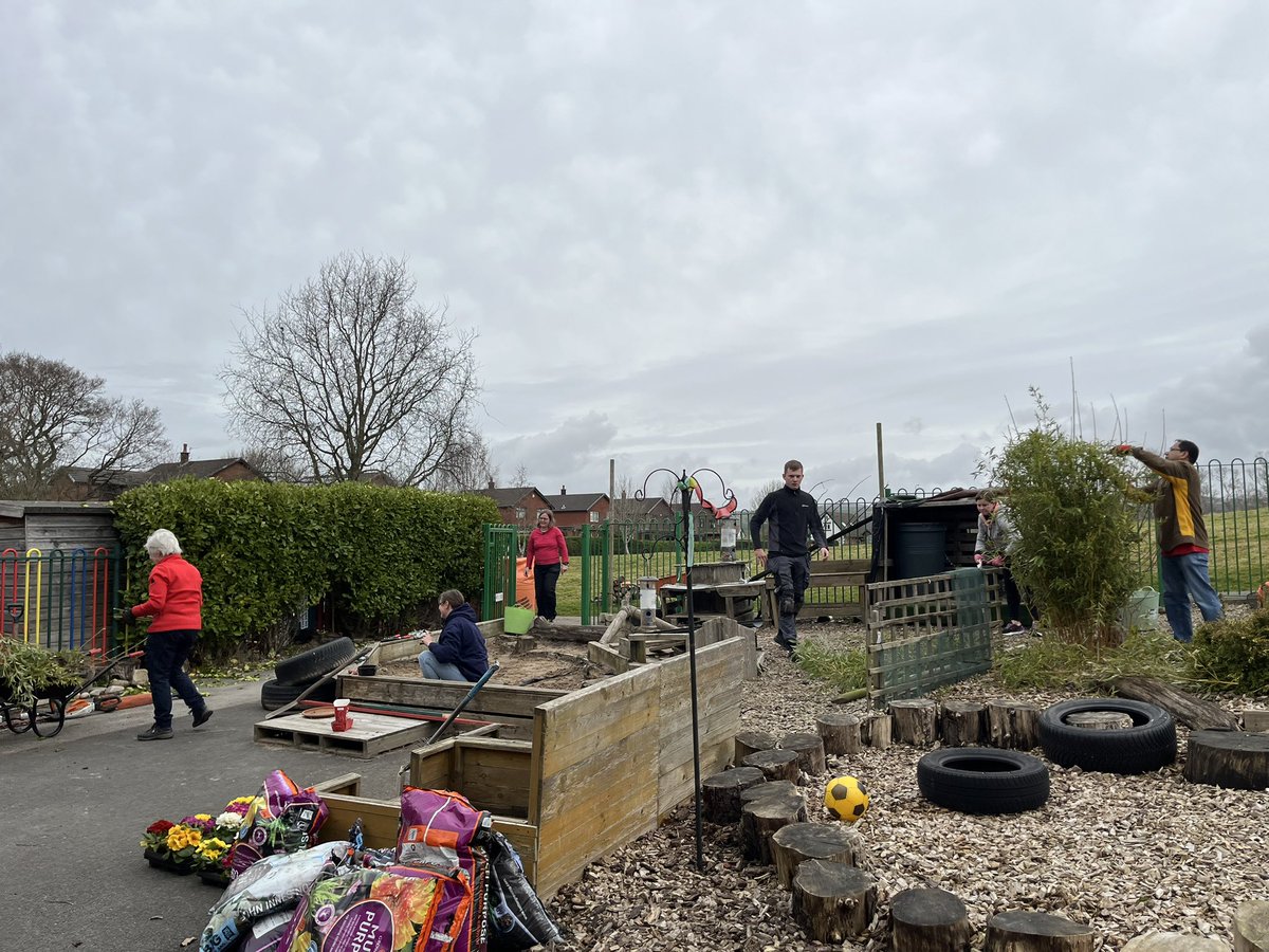 Governors and staff busy on a Saturday getting our nursery garden spick and span for our open morning on Saturday!