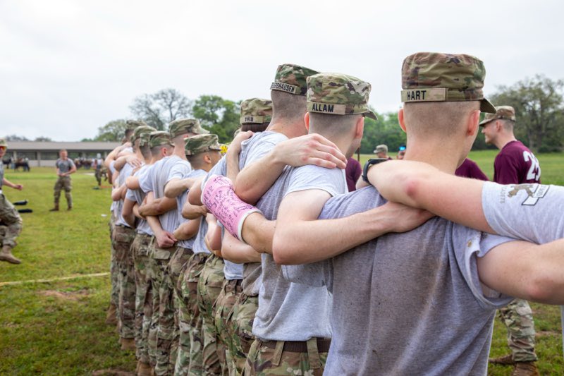 Tradition marches on! The Fightin’ Texas Aggie Band led the Corps of Cadets during March to the Brazos this morning. Whoop!!!