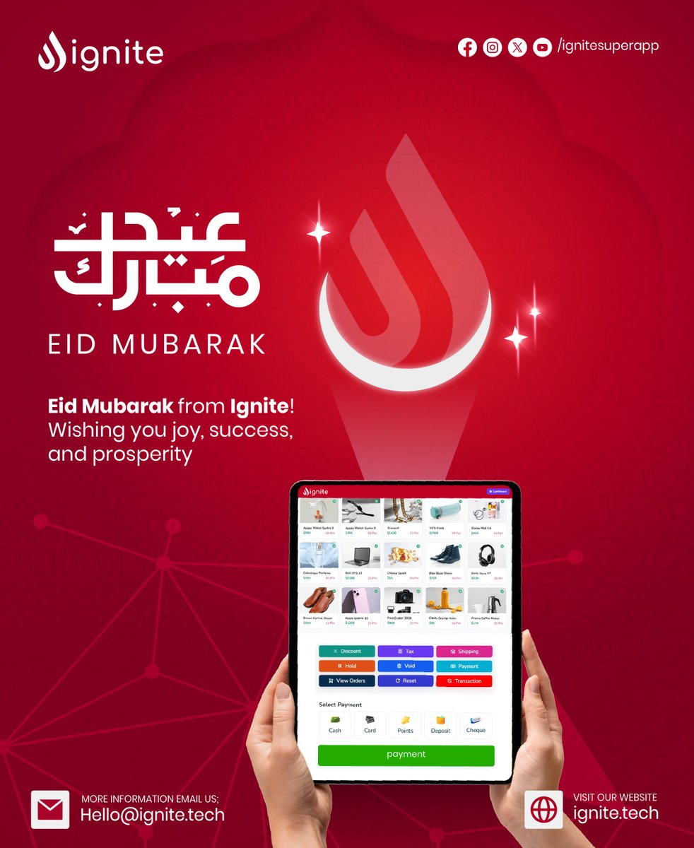 IgniteSuperApp's tweet photo. Eid Mubarak from Ignite!

Wishing you and your loved ones a blessed and joyful Eid celebration. May this special occasion bring happiness, peace, and prosperity to all.
Ignite Team

عائلة اجنايت تهنئكم بحلول عيد الفطر وتتنمى لكم عيداً سعيداً
تقبل الله طاعاتكم
وعساكم من عواده https://t.co/Aheqq0rMpq