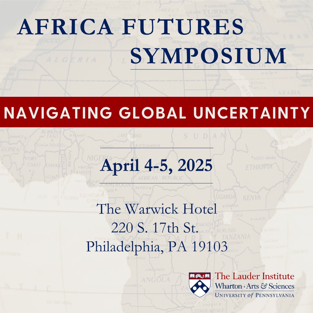 TemidayoOniosun's tweet image. Looking forward to participating in the @LauderAfrica - University of
Pennsylvania’s Africa Futures Symposium on April 4-5 in Philadelphia, PA! 

Join me for a conversation about what’s on the horizon.

#AfricaFutures #EmergingTechnology #AI #Innovation