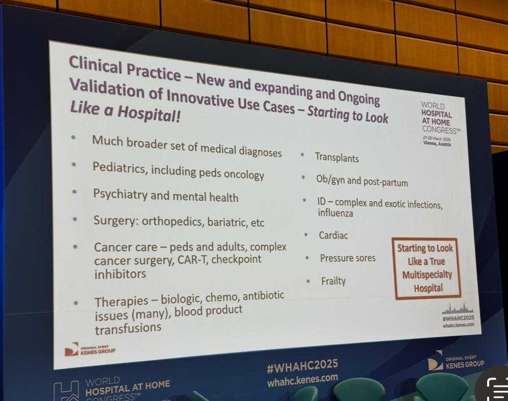 Shazia (@shaziadin2) on Twitter photo Listening to Bruce Leff talking about the development of Hospital at Home and a number of specialties now becoming involved :
Oncology
Psychiatry
Infectious diseases
Surgery
Paediatrics
#growingtribe
<a href="/UKHaHSoc/">UK Hospital at Home Society</a>
#WHAHC2025 Listening to Bruce Leff talking about the development of Hospital at Home and a number of specialties now becoming involved :
Oncology
Psychiatry
Infectious diseases
Surgery
Paediatrics
#growingtribe
<a href="/UKHaHSoc/">UK Hospital at Home Society</a>
#WHAHC2025