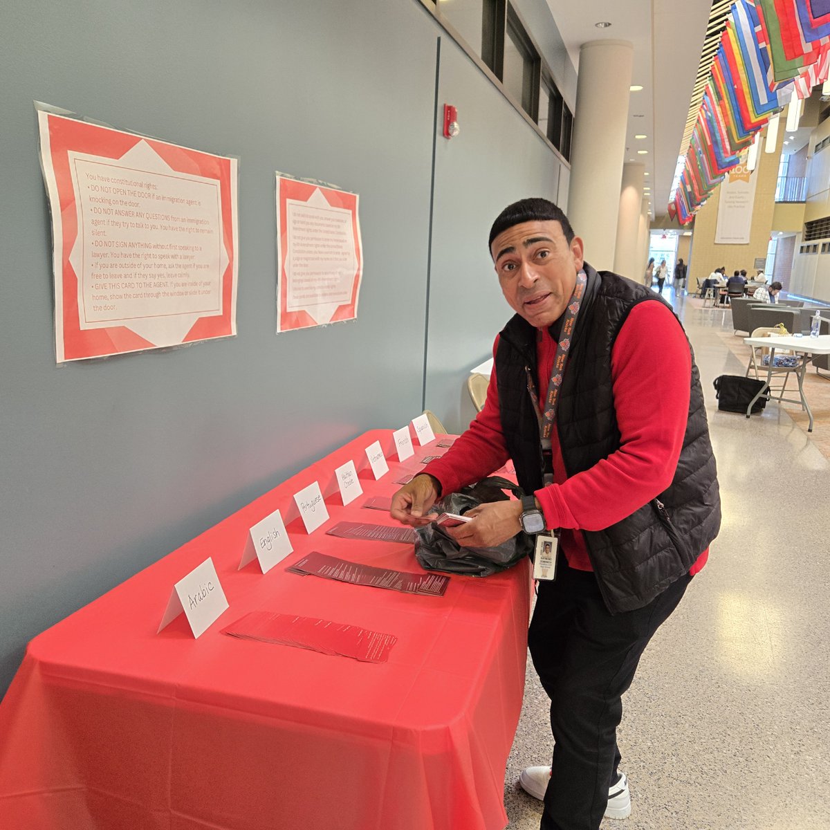 Rowan_ESL_BE_WL's tweet image. We gave out Eng, Spanish, Portuguese, Haitian Creole, French, Arabic, &amp;amp; Vietnamese red cards at #MarchMixer2025.  Thx to alumnus, Mr. Domenech, for sorting mixed up cards. Thx to all who chipped in w/ set up &amp;amp; tear down. #beststudents #bestalumni Print: ilrc.org/red-cards-tarj…