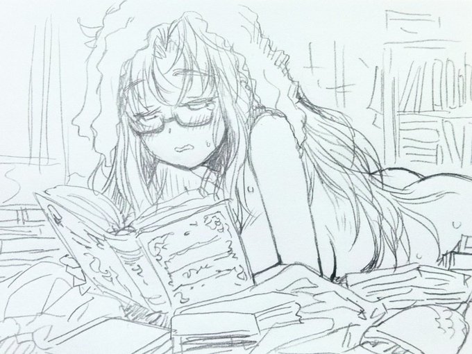 読子さん、風呂上がりに読書
風邪ひくのでせめて服着てから… 