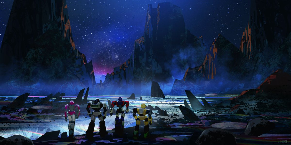 Views over Cybertron at night. Painted by a human in Adobe Photoshop. ⦸ No Ai