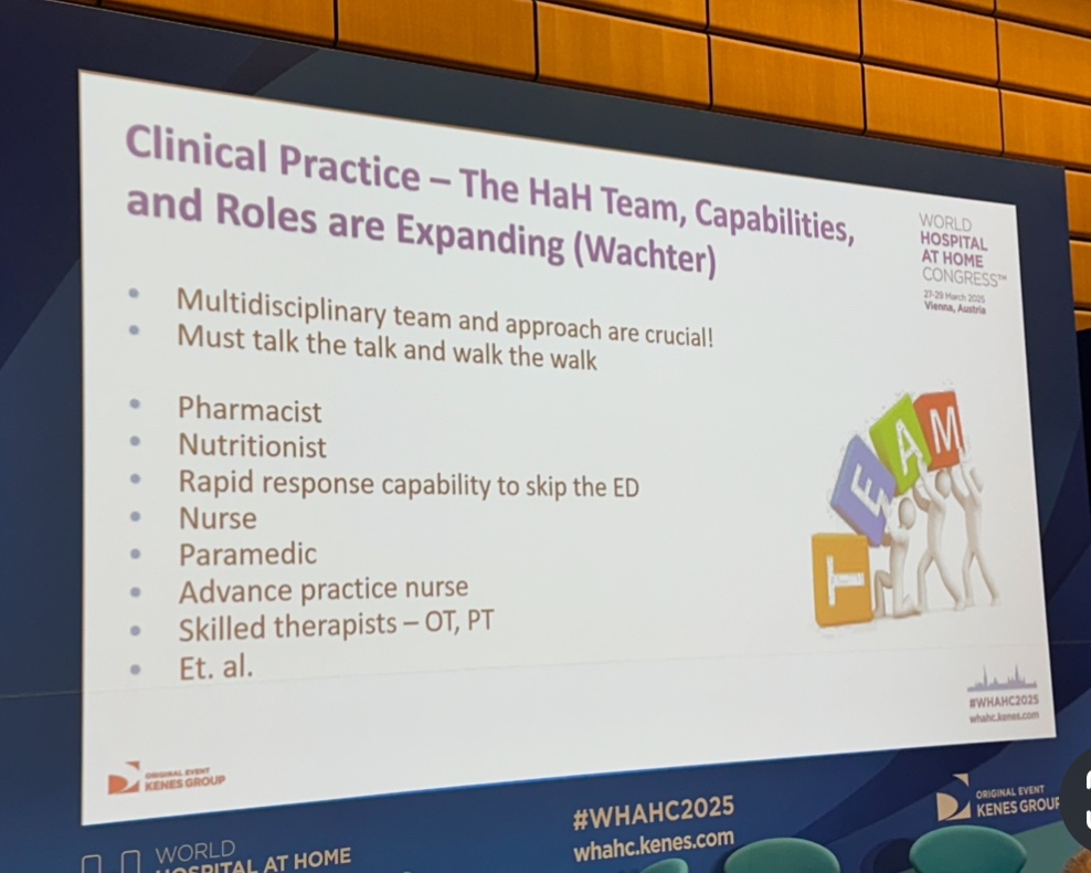 Shazia (@shaziadin2) on Twitter photo Bruce Leff’s closing session
A multidisciplinary team is integral in the success of hospital at home. We all bring something valuable to the table.
It’s great to see the increase in different roles and skill set and mix working in hospital at home
<a href="/UKHaHSoc/">UK Hospital at Home Society</a>
#WHAHC2025 Bruce Leff’s closing session
A multidisciplinary team is integral in the success of hospital at home. We all bring something valuable to the table.
It’s great to see the increase in different roles and skill set and mix working in hospital at home
<a href="/UKHaHSoc/">UK Hospital at Home Society</a>
#WHAHC2025