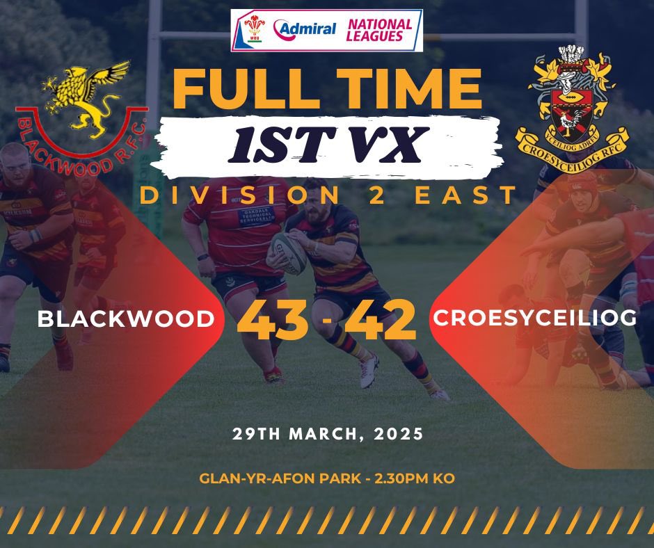 Blackwood RFC (@blackwood_rugby) on Twitter photo 𝑭𝑼𝑳𝑳 𝑻𝑰𝑴𝑬 𝑺𝑪𝑶𝑹𝑬
𝑊𝐸 𝐴𝑅𝐸 𝑃𝑅𝑂𝑀𝑂𝑇𝐸𝐷 𝑇𝑂 𝐷𝐼𝑉 1🔥
Huge thank you to <a href="/CroesyRFC/">Croesyceiliog RFC</a> for the game and your efforts, best of luck next season!
2 games to go 🫡 #UppaWood 🪵🔥 𝑭𝑼𝑳𝑳 𝑻𝑰𝑴𝑬 𝑺𝑪𝑶𝑹𝑬
𝑊𝐸 𝐴𝑅𝐸 𝑃𝑅𝑂𝑀𝑂𝑇𝐸𝐷 𝑇𝑂 𝐷𝐼𝑉 1🔥
Huge thank you to <a href="/CroesyRFC/">Croesyceiliog RFC</a> for the game and your efforts, best of luck next season!
2 games to go 🫡 #UppaWood 🪵🔥