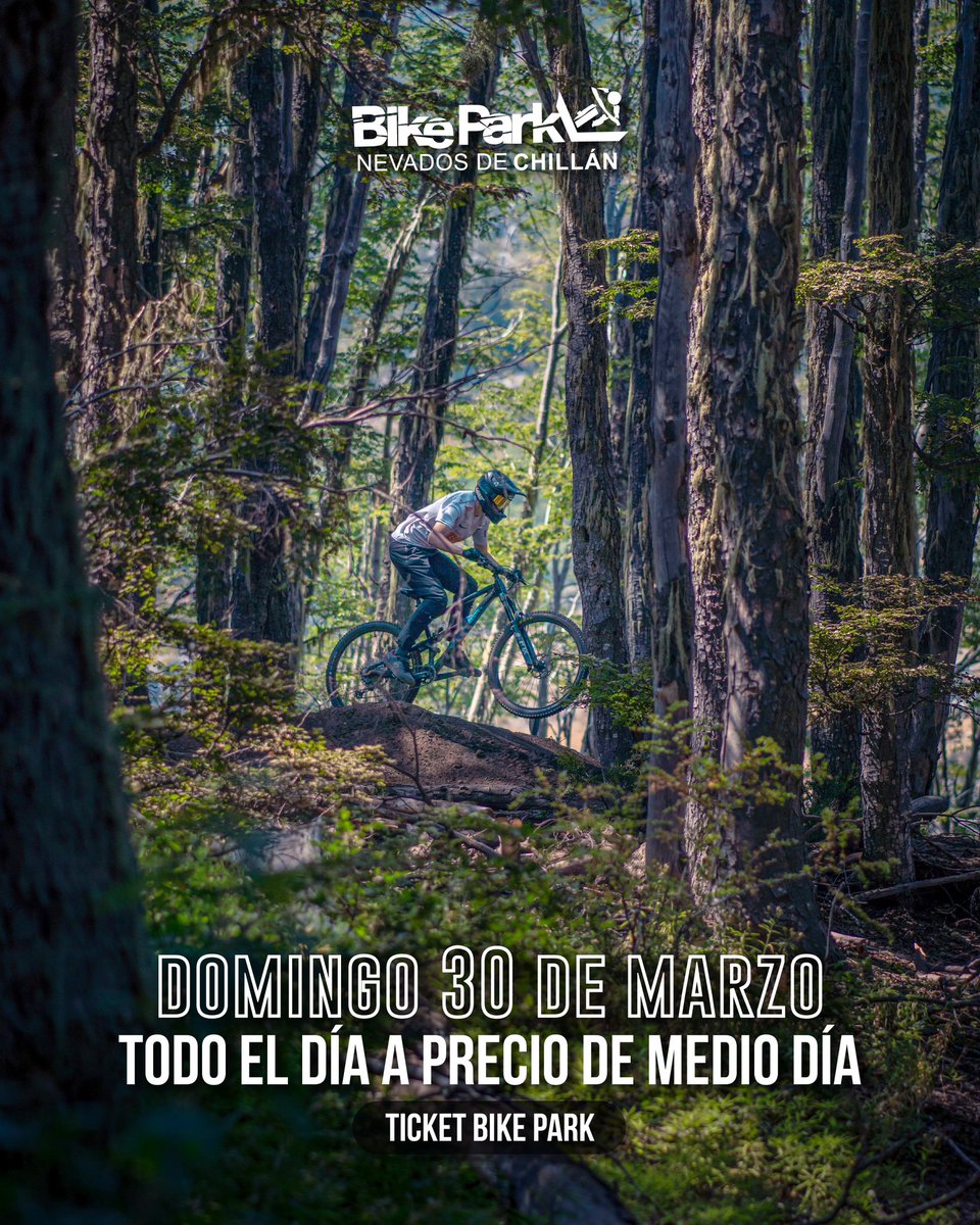 ¡Este domingo 30 de marzo, todo el día a precio de medio día en el Bike Park! 🚵‍♂️ Aprovecha la promo y carga tu tarjeta. ¡No te lo pierdas! 🔋
Carga tu tarjeta acá skipassnevadosdechillan.com/tienda/