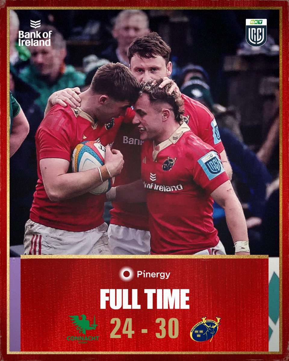 It's a bonus-point win on the road 🥳

Incredible grit and determination shown from the lads throughout the 80 minutes to secure the win! 💪

Hard luck <a href="/connachtrugby/">Connacht Rugby</a> and thanks for a great game and occasion. 

#SUAF 🔴 | #CONvMUN
