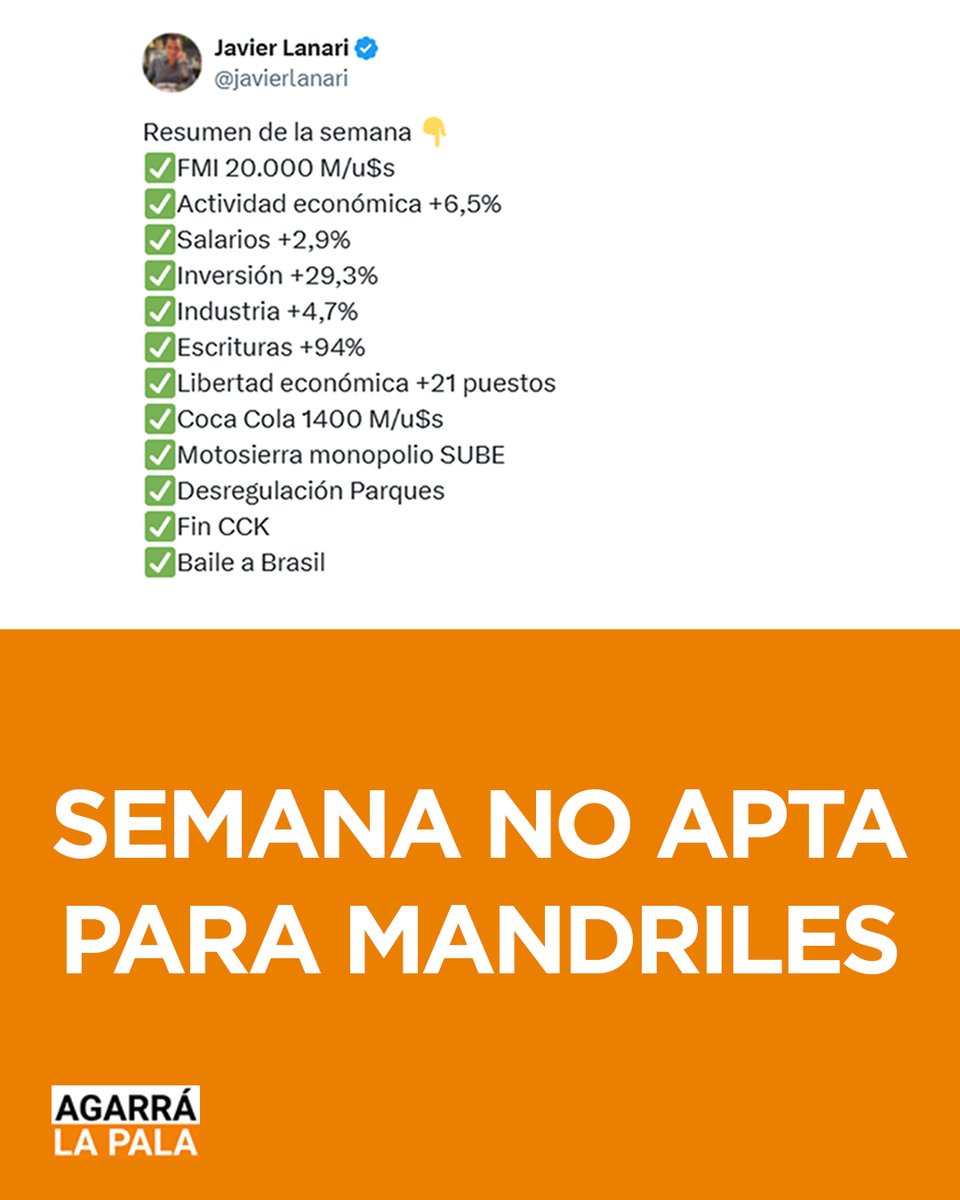 agarra_pala's tweet photo. SEMANA NO APTA PARA MANDRILES!

@javierlanari @JMilei https://t.co/wxthokZ5Ne