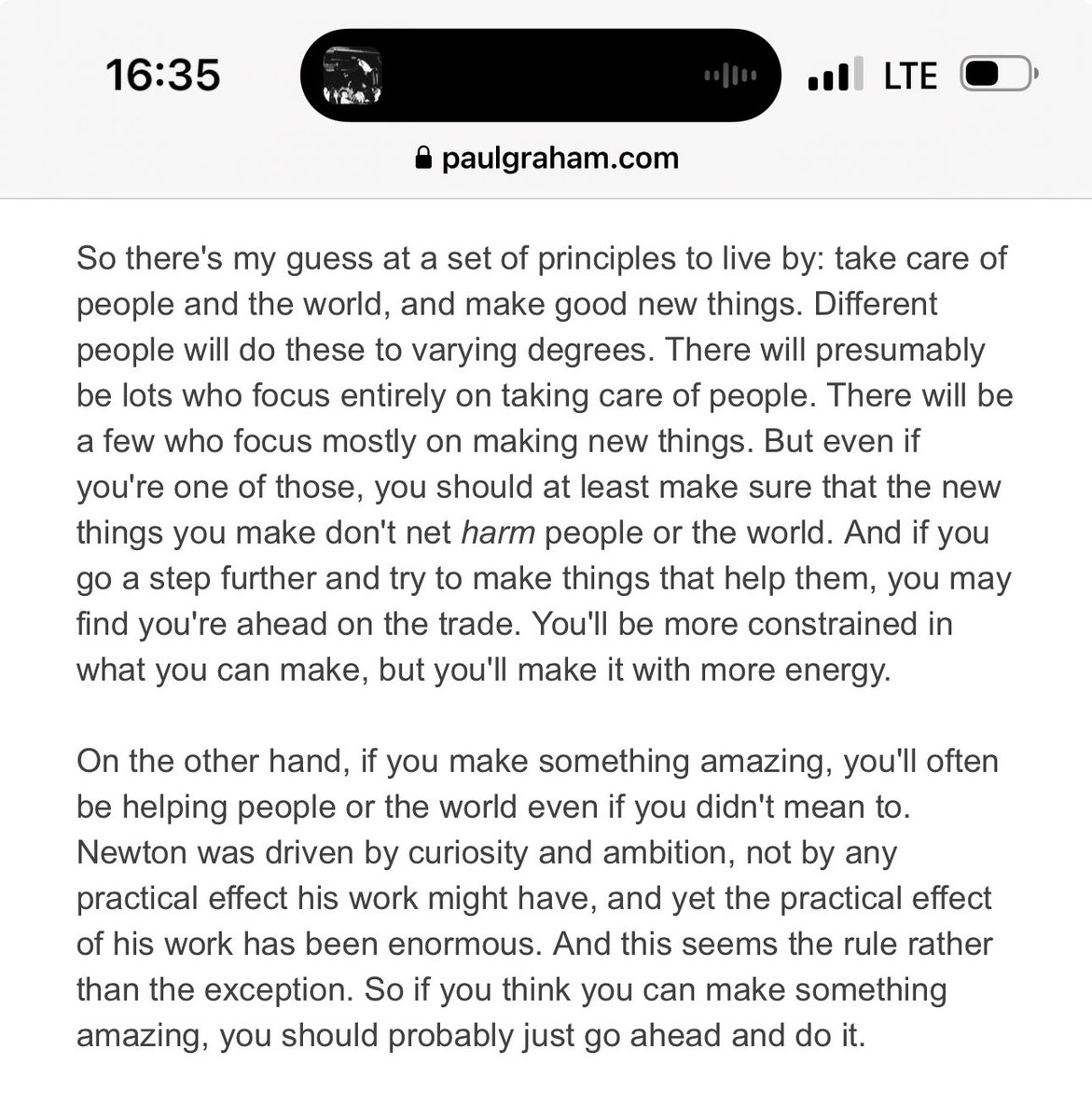 Which is more important, Taking care of people or Making New Things?

What To Do by <a href="/paulg/">Paul Graham</a> is a pretty interesting read. Ideally, everyone would agree, Taking care of people alongside making good things are the correct options but turns out, only a few optimize for that balance.