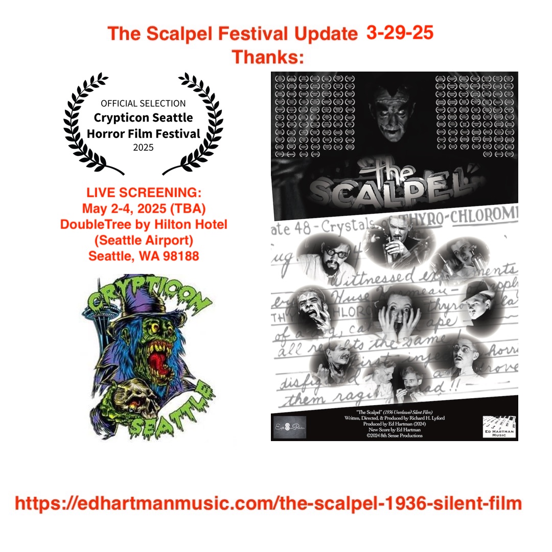 thedrumexchange's tweet image. “The Scalpel” Festival UPDATE 3-29-25!
147 festivals, 189 awards/nominations!
Crypticon Seattle Horror FF (Official Selection)
LIVE SCREENING: May 2-4, 2025 (TBA)
DoubleTree by Hilton Hotel
crypticonseattle.com
edhartmanmusic.com/the-scalpel-19…
#CrypticonSeattle #Crypticon