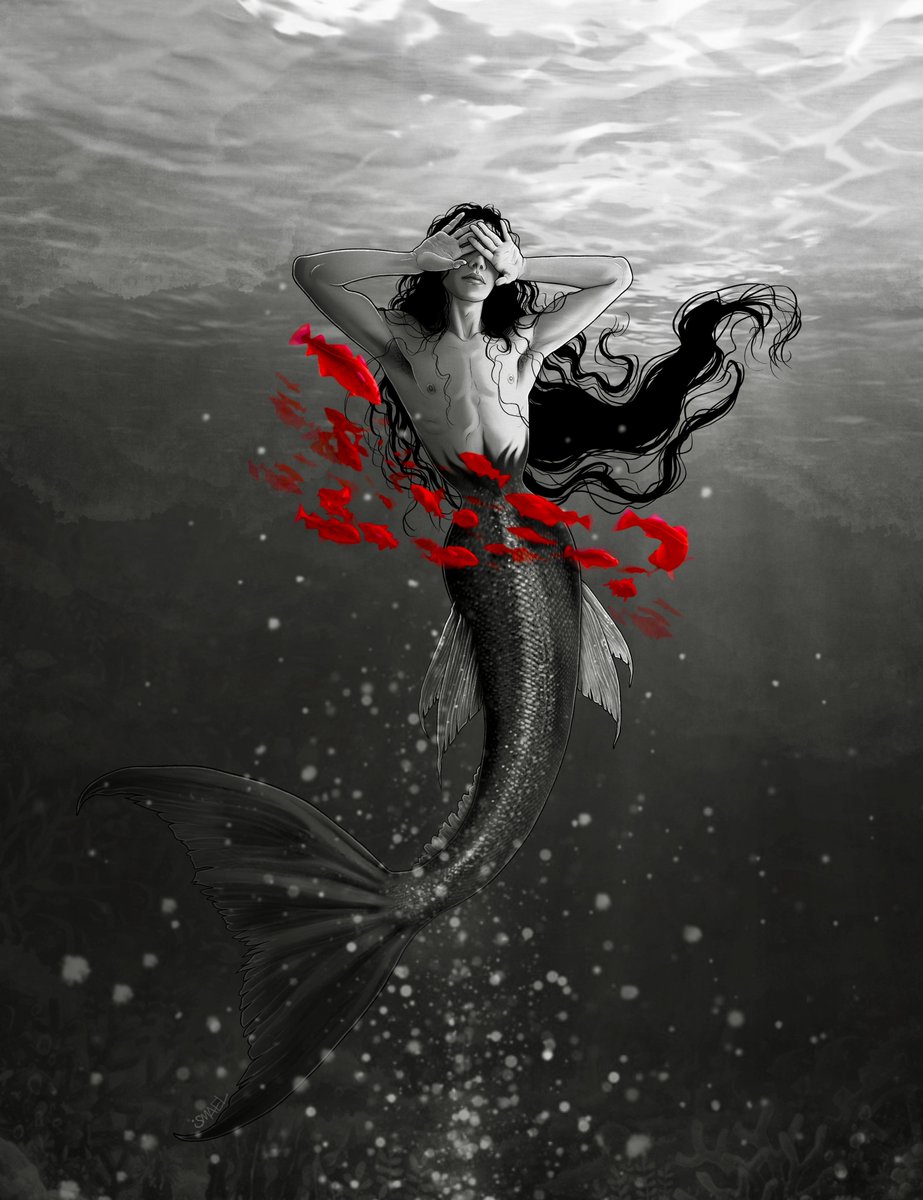 ismaelalvarez's tweet image. El Día Internacional de la Sirena 🧜🏻‍♂️🧜🏻‍♀️ se celebra hoy 29 de marzo. Y si ayer os volvía a traer a #Ariel, hoy os traigo esta #ilustración con este #tritón y un breve poema:

“En aguas de sombras su llanto es callado,
con ojos cubiertos, su mundo es negado.
Los peces danzan su