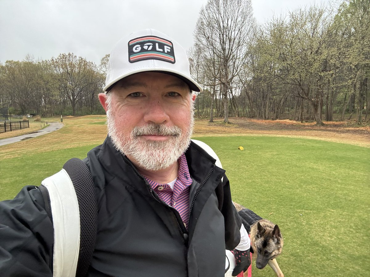 68shooter's tweet photo. Light rain and windy conditions meant Sadie and I had the golf course to ourselves this morning. 
#IWasUnavoidablyDetained
#BigHitterTheLama
#YouTakeDrugsDanny
#YoureATremendousSlouch
#ILikeYouBetty https://t.co/NG7B7A2kGz