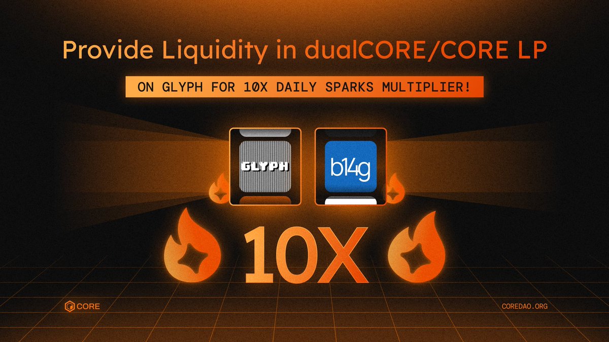 Michael25Jordan's tweet photo. Earn 10x Sparks multiplier๐
โข Stake CORE on @b14g_network and unlock dualCORE rewards
โข Provide liquidity at @glyph_exchange
โข Repeat for consistent rewards
โข Accumulate b14g and G-points
Ends April 11.
#JustUseCore #BTCFi #ignitionS3 #Crypto #Web3 https://t.co/gofueSe7rK