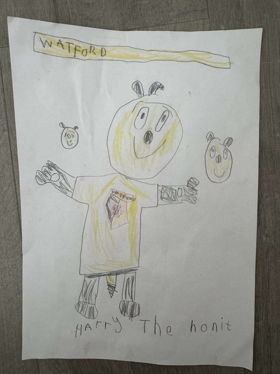 _SFJB1's tweet image. Frankie’s first game today - it was a special day 🥹💛 straight home &amp;amp; drawing his new hero ‘Harry the honit’ @1HHornet