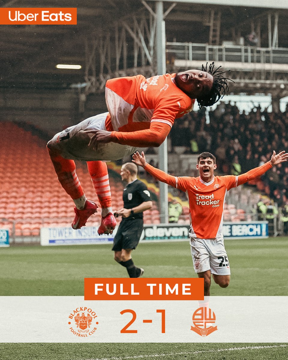 BlackpoolFC's tweet image. Three points against the Wanderers. 😍

🍊 #UTMP | @UberEats