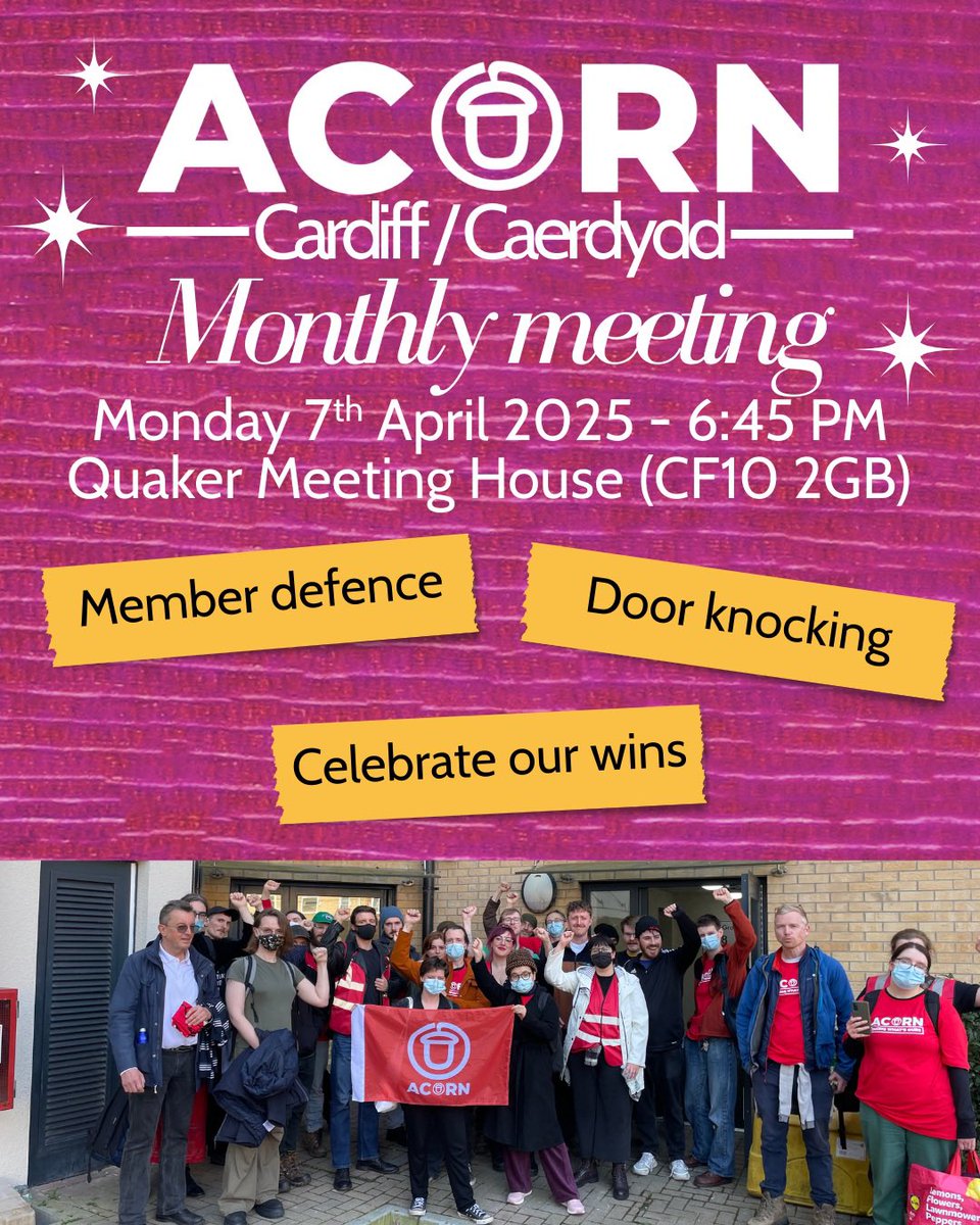 Babes wake up, new ACORN Cardiff’s meeting date just dropped!
Monday 7th April 2025 - 6:45 PM
Quaker Meeting House (CF10 2GB)
Members - check your email for further details! Be there or be square!
