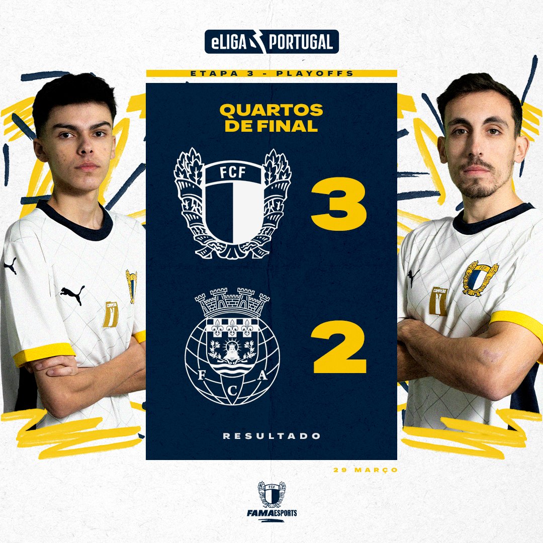 FC Famalicão Esports (@famaesports) on Twitter photo 𝗤𝗨𝗔𝗥𝗧𝗢𝗦 𝗗𝗘 𝗙𝗜𝗡𝗔𝗟 ✅
Vencemos o nosso primeiro jogo dos Playoffs e estamos na Semi Final desta 3ª Etapa da <a href="/eligapt/">eLiga Portugal</a> 🔥
#talentoementalidade ⚪️🔵 𝗤𝗨𝗔𝗥𝗧𝗢𝗦 𝗗𝗘 𝗙𝗜𝗡𝗔𝗟 ✅
Vencemos o nosso primeiro jogo dos Playoffs e estamos na Semi Final desta 3ª Etapa da <a href="/eligapt/">eLiga Portugal</a> 🔥
#talentoementalidade ⚪️🔵