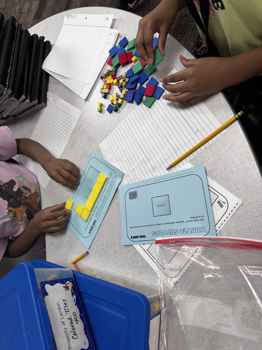 math_mskaspar's tweet image. Late post… 3rd graders collaborating with the use of colored tiles to solve for area. Great use of manipulatives!