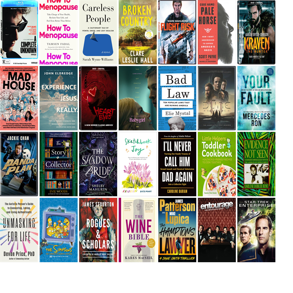 This week the Henderson Libraries have 563 new books and 37 new movies.  New items include A Complete Unknown, How to Menopause, Careless People, Broken Country, Flight Risk, Code Name, Kraven the Hunter, Companion, Landman, and Love Hurts. wowbrary.org/nu.aspx?p=318-…
