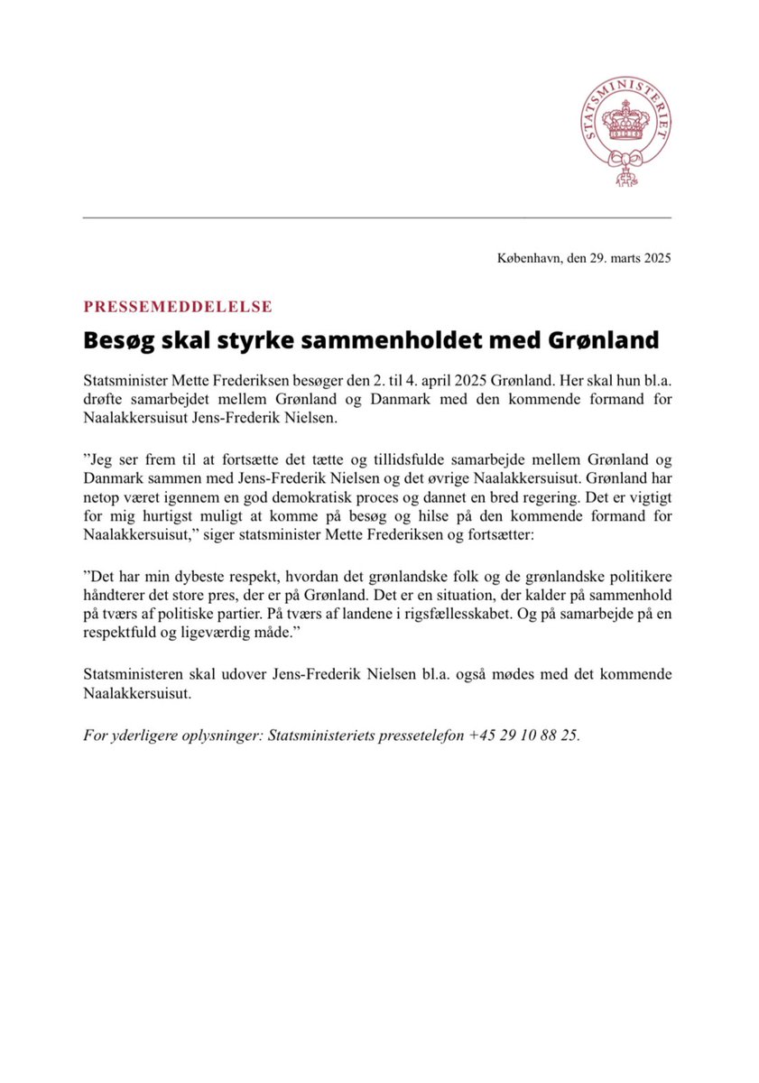 Statsmin's tweet image. Besøg skal styrke sammenholdet med Grønland