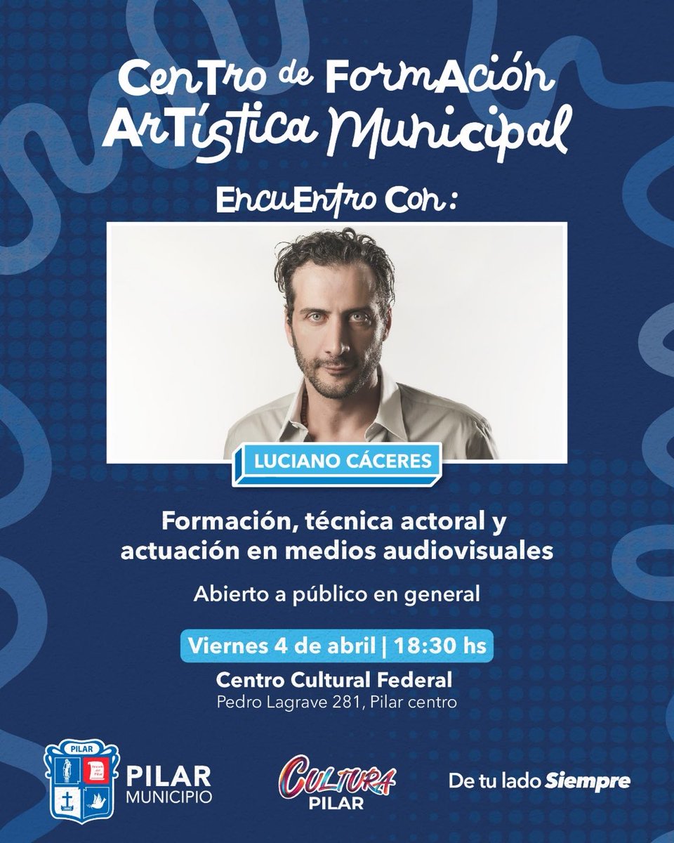 Se viene el primer encuentro del CFAM (Centro de  Formación  Artística  Municipal) con Luciano Cáceres! 🎭📚

Viernes 4 de Abril 18.30hs en el Centro Cultural Federal (CCF), Pedro Lagrave 281, esquina Chacabuco.