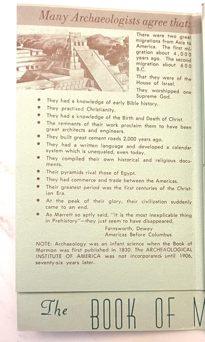 Mound_builder's tweet image. Found this LDS missionary pamphlet. Notice “Whence Came the American Indian.” It boldly claims “many archaeologists agree.” Modern archaeology, DNA evidence, and even current LDS narratives fully disprove these claims. My how things change.
#mormon #LDS