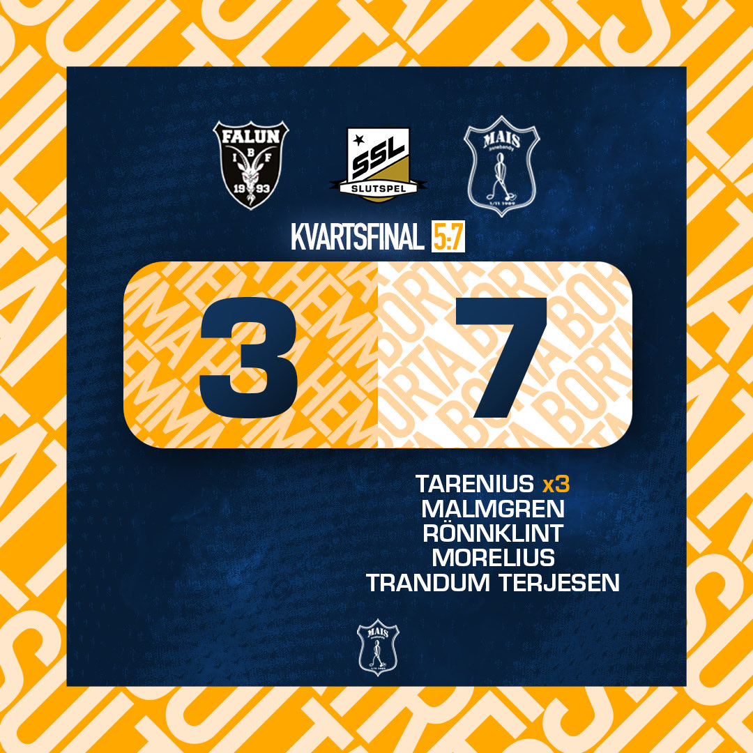 SEGER i kvartsfinal 5 på bortaplan!
Kvartsfinal 6 spelas på tisdag 18:30 i Nyhemshallen.
Biljetterna är släppta, nu fyller vi Nyhemshallen! 💙

mullsjoais.ebiljett.nu

#SSLse #mullsjoais #puma #Oxdog #Boostyourperformance #intersport #gatoradesverige