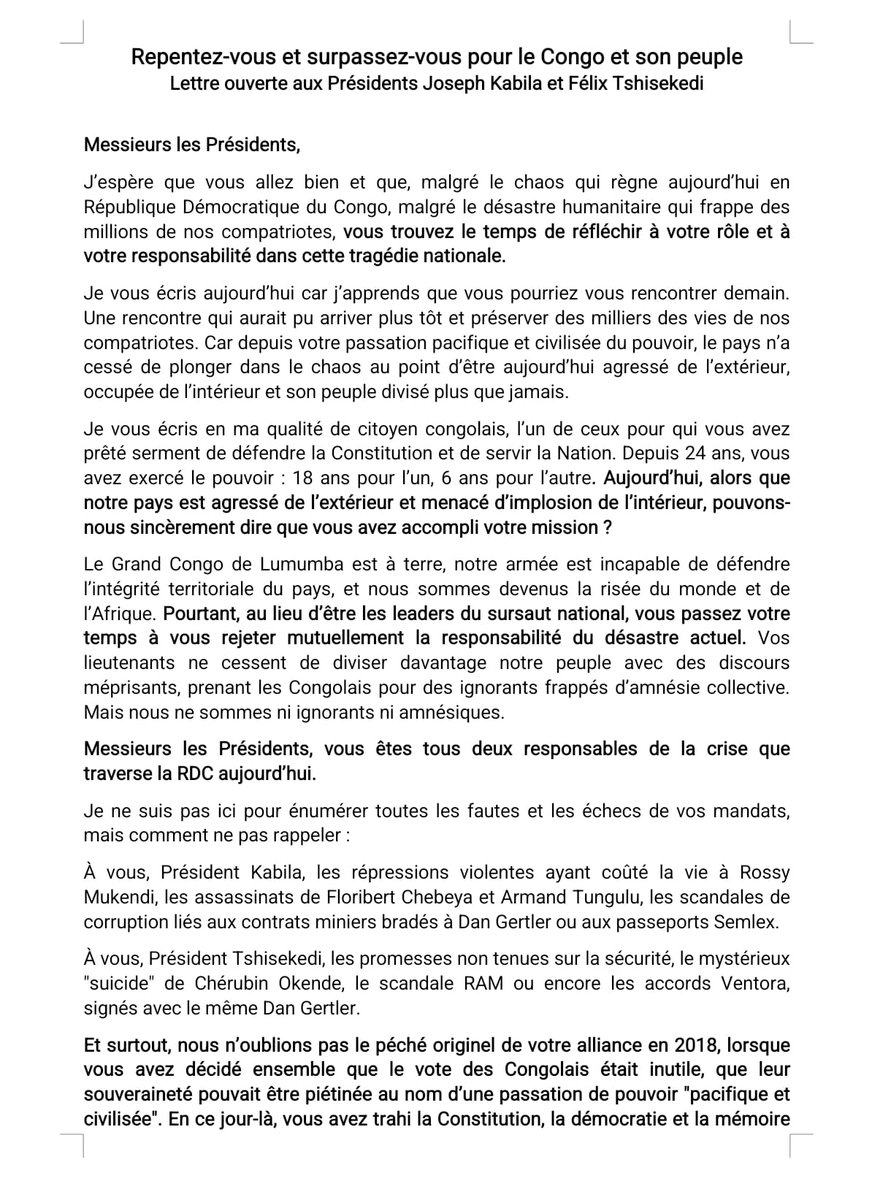 mputujeanclaude's tweet image. Repentez vous et surpassez vous pour le Congo sinon l'histoire vous jugera durement comme Mobutu @actualitecd @soniarolley actualite.cd/2025/03/29/let…