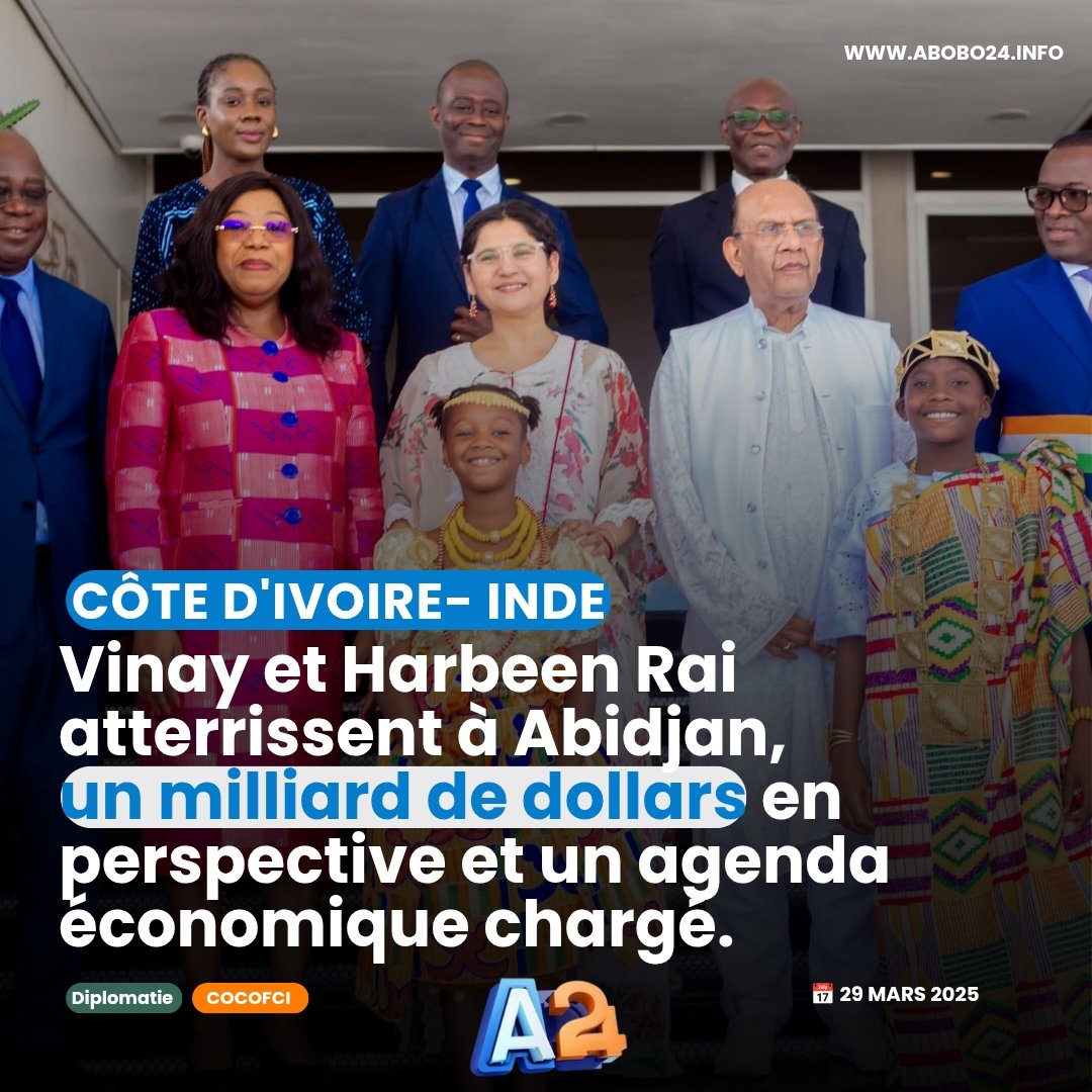 🇨🇮x🇮🇳 #EcoDiplomatie | Vinay Rai, magnat des industries, et son épse Harbeen Rai, fondatrice du G100, ont été accueillis ce samedi 29 mars par la Ministre Euphrasie Yao et une délégation d'officiel dont les Ministres Claude Danho

Plus d'info ici 👇🏽 
lc.cx/hihmgD