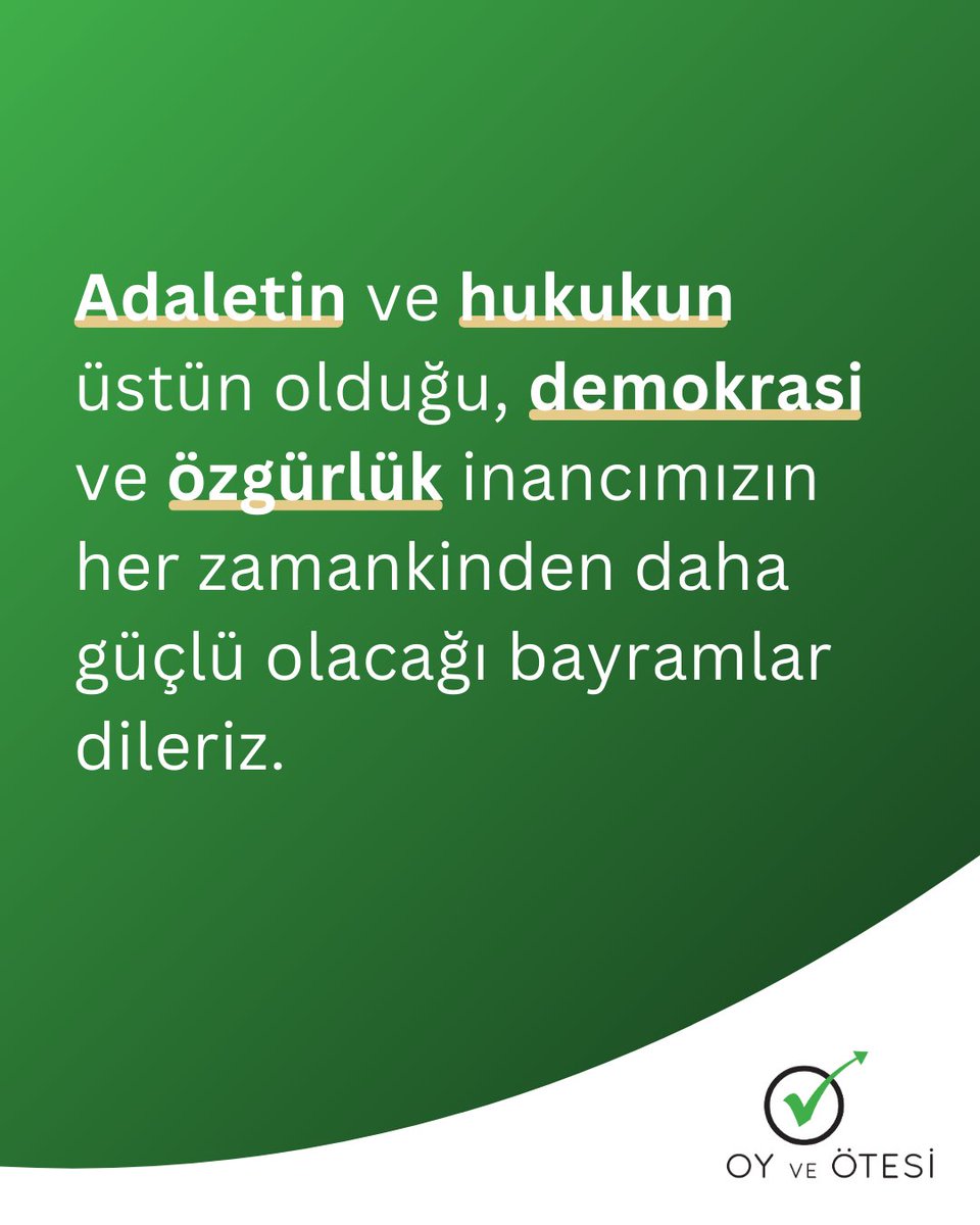 Adaletin ve hukukun üstün olduğu, demokrasi ve özgürlük inancımızın her zamankinden daha güçlü olacağı bayramlar dileriz.