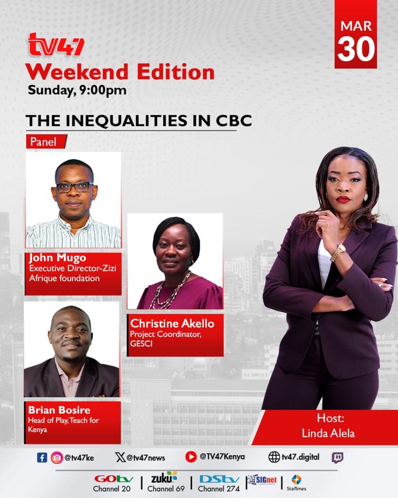 This Sunday, <a href="/JKabuthaMugo/">John Mugo</a> will be part of a panel discussing, “The Inequalities in the Competency Based Curriculum (CBC)” on <a href="/tv47news/">TV47</a> from 9pm EAT. Please tune in and join the conversation.