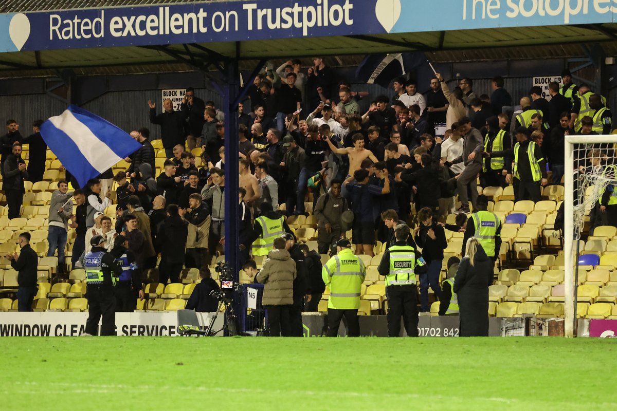 Plenty of smiles after the final whistle at Roots Hall